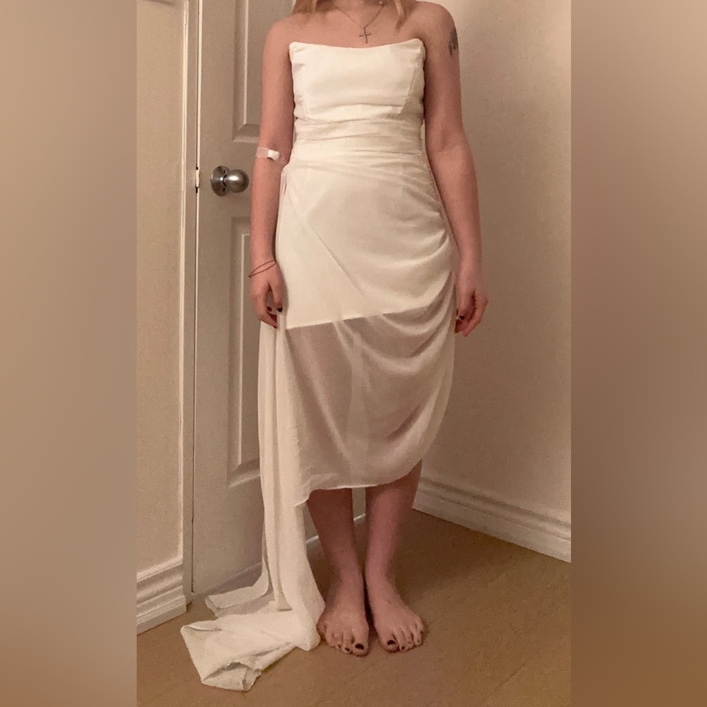 Draped White Goddess Dress-Strapless Ruched Gown With Train(NWT)
